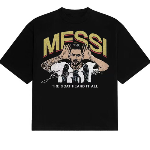 梅西 MESSI 复古美式短袖男女宽松黑色2026新款足球球迷人物 T 恤