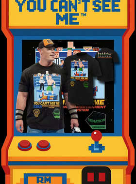 MEN' S BLACK  JOHN CENA RETRO 8-BIT BOXY T-SHIRT塞纳拳击T恤