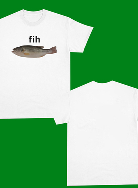 A FISH FUNNY T SHIRT美式潮牌字母休闲短袖T恤男2025年幽默百搭