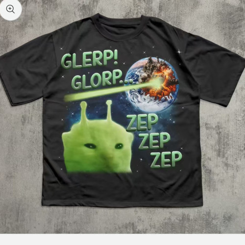 GLERP GLORP FUNNY ALIEN CAT MEME T-SHIRT猫趣味休闲短袖T恤男