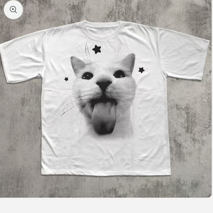 TONGUE CAT SHIRT T恤男2026夏潮 FUNNY 趣味猫休闲短袖 GRAPHIC