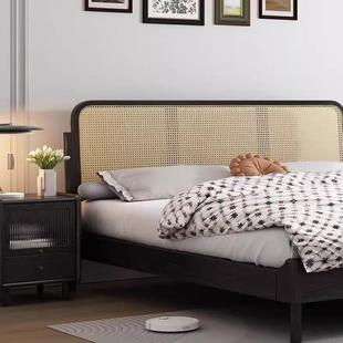 欧白蜡木藤编全实木现代简约北复古风格 1.8米双人卧床1M331床.床5