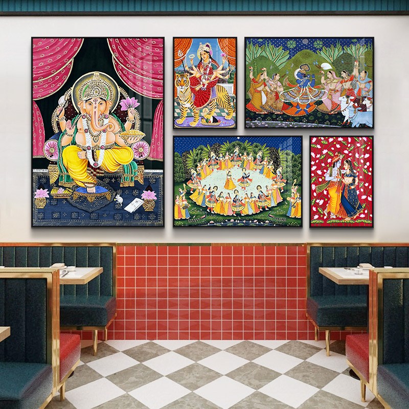 速发东南亚风格装饰画餐题主厅餐泰馆式按摩店挂画细密画饭店壁画