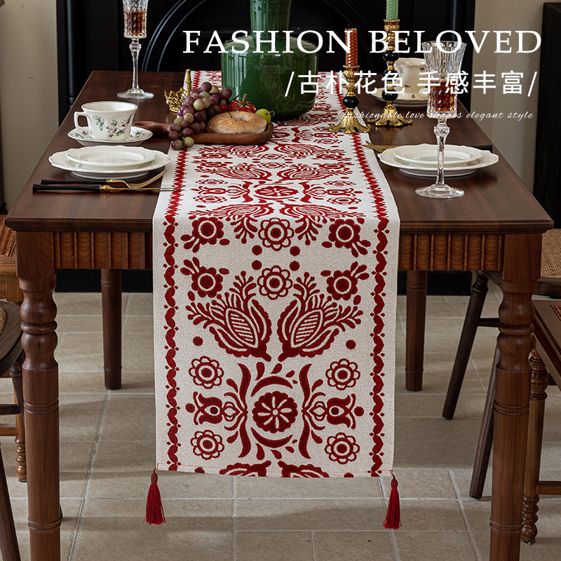 速发氛围感中式豆蔻防棠红色高级防华餐桌垫奢水海油防烫免洗皮革