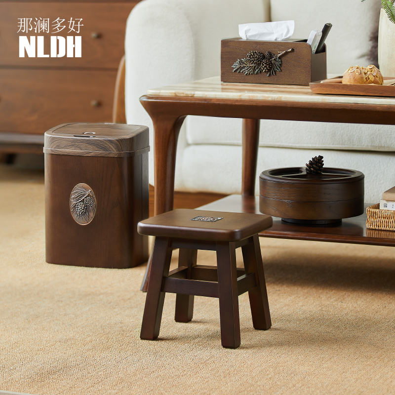 速发创意新中几实木收纳玄关凳子客厅茶式桌巾干果分格收纳托盘纸