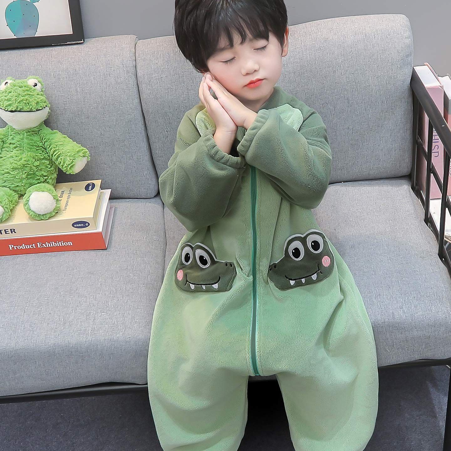 儿童立体恐龙连体睡衣春秋季德绒婴儿睡袋保暖防踢男童宝宝爬行服