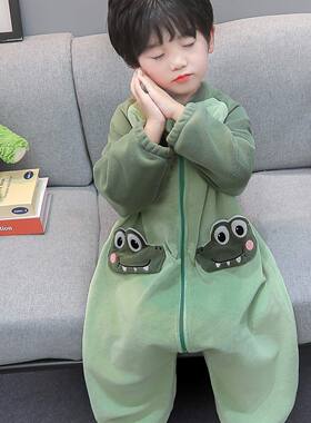 儿童立体恐龙连体睡衣春秋季德绒婴儿睡袋保暖防踢男童宝宝爬行服