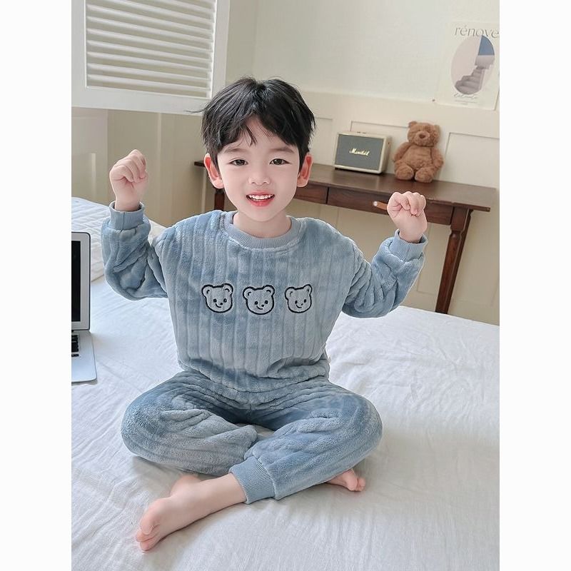 男童睡衣秋冬加厚法兰绒儿童冬季珊瑚绒睡衣加厚中小童家居服套装