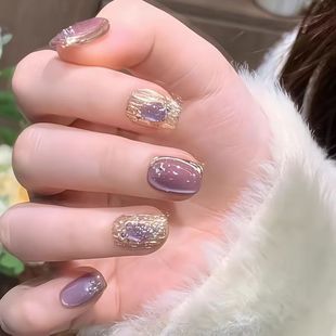 紫姬纯手工猫眼布拉契提淡紫晶石猫眼显白光疗穿戴甲可拆卸