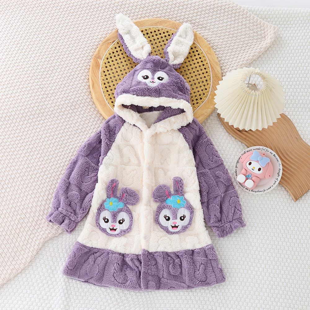 儿童睡袍女童连帽睡衣加厚秋冬款可爱家居服珊瑚绒冬天保暖睡袍