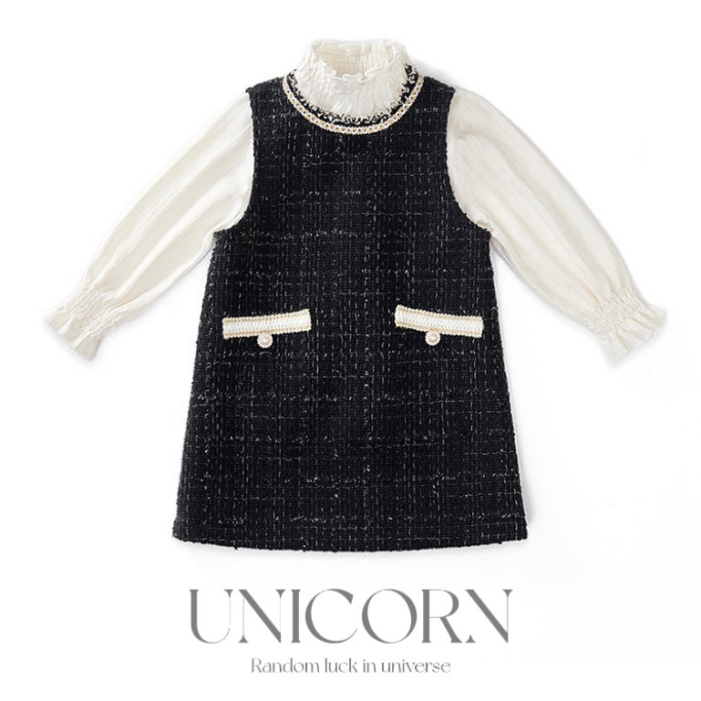 UNICORN小香风套装25春秋新款女童韩版A版型洋气无袖背心裙两件套