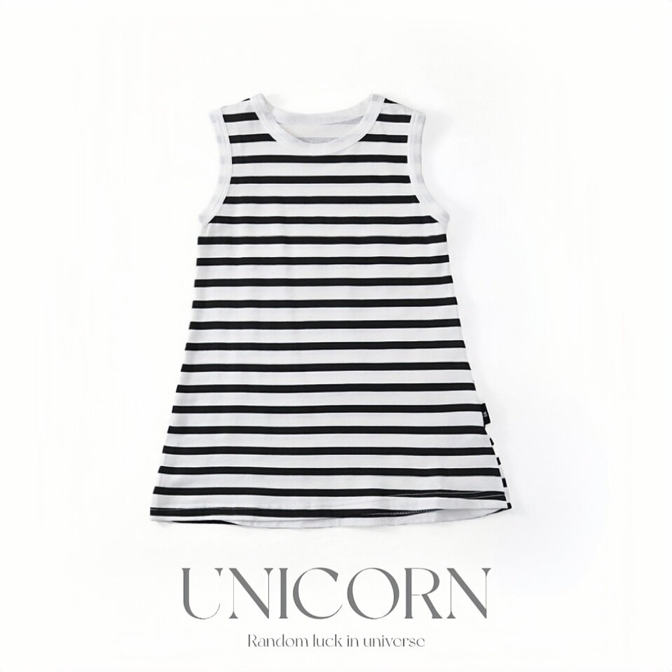UNICORN女童26夏季新款条纹黑白无袖背心裙女宝百搭裙T童装连衣裙