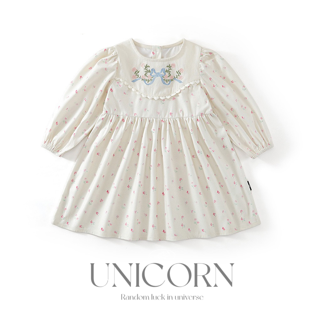 UNICORN女童春秋新款韩版碎花法式森系连衣裙女宝甜美可爱公主裙