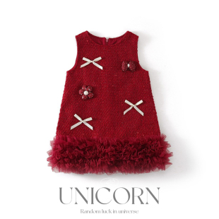UNICORN女童26春秋新款韩版红色背心连衣裙女宝周岁公主裙礼服裙