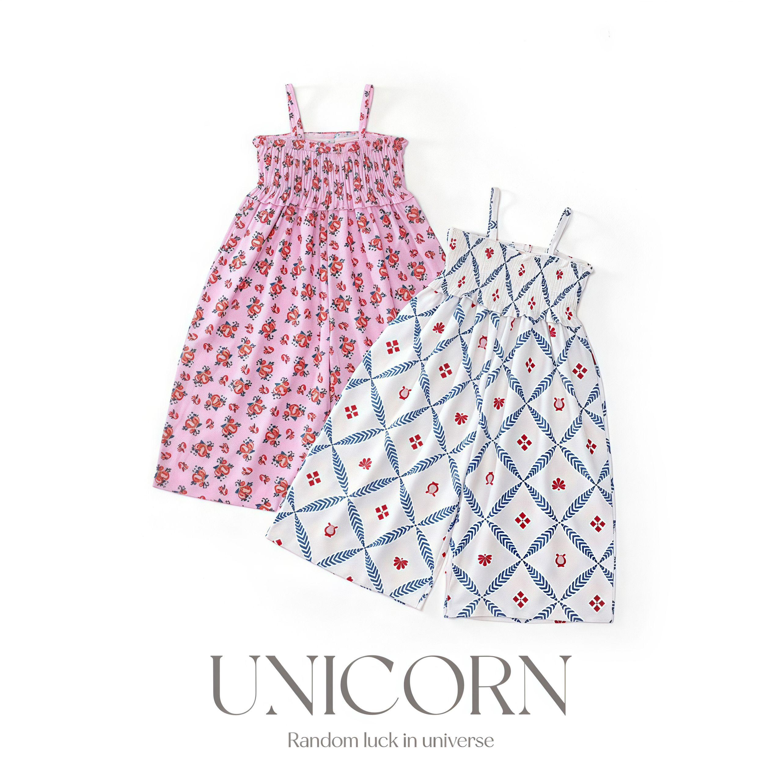 UNICORN女童25夏季韩版碎花吊带连体背带裤休闲度假风沙滩阔腿裤