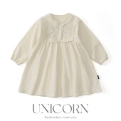 UNICORN女童25秋季 连衣裙女宝刺绣公主裙 复古宫廷风长袖 新款 法式