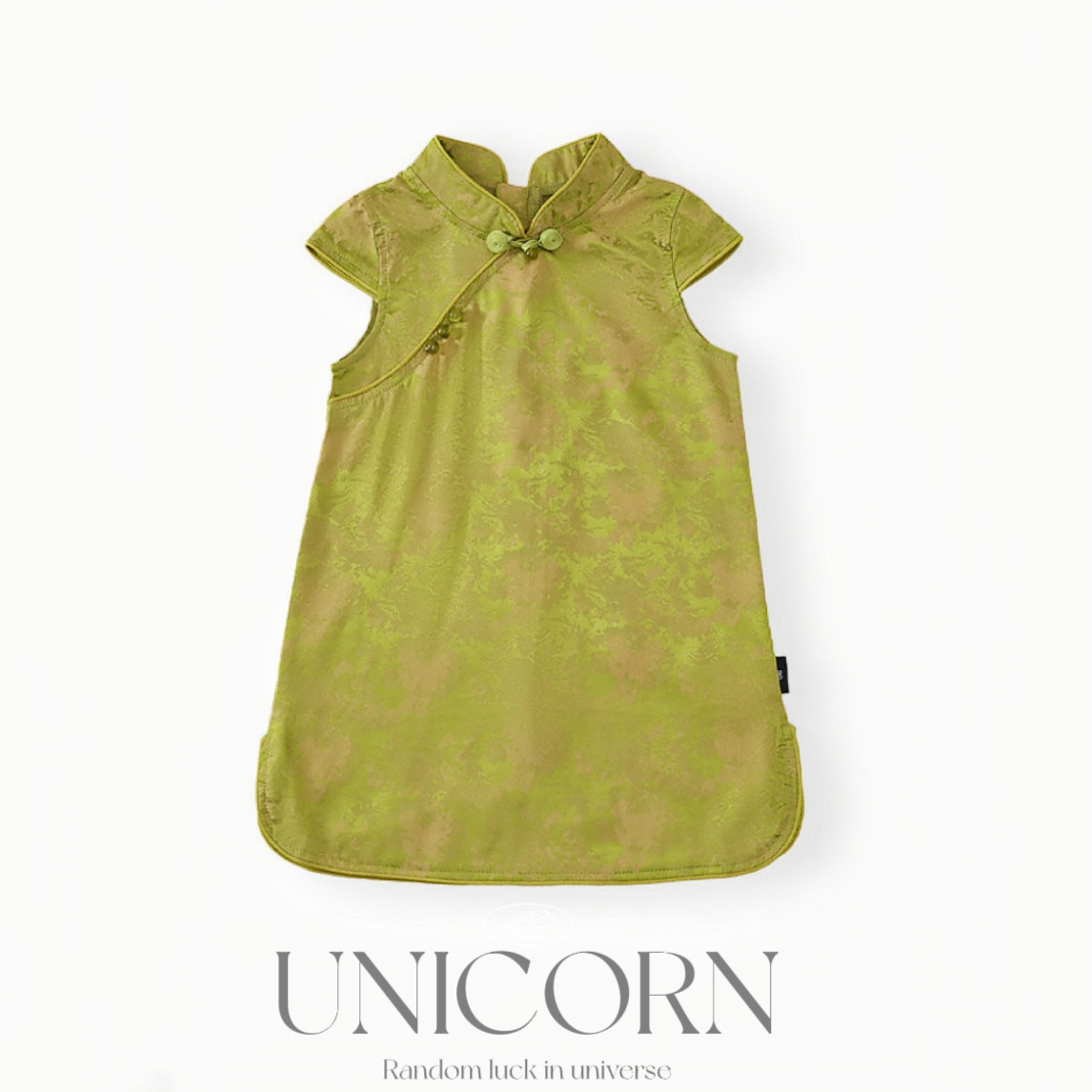 UNICORN女童26夏季新款新中式国风盘扣旗袍裙女宝绿色汉服连衣裙