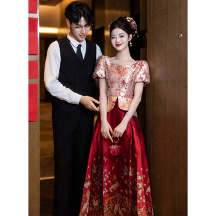 敬酒服回门 订婚礼服裙结婚当天新娘便装 速发裙面式 马中新婚服套装