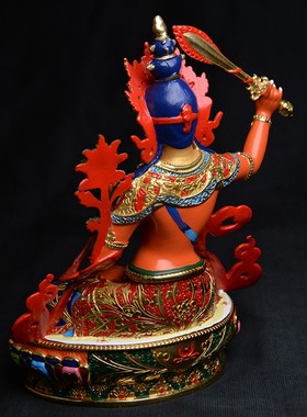 速发藏供文殊菩萨像神像纯绘彩铜藏传佛台吉祥式奉摆件密宗佛像