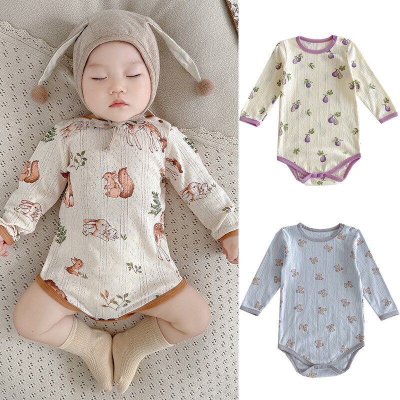 速发2024棉体儿连婴衣春秋a类纯秋婴儿包屁衣长袖爬服宝宝衣服四