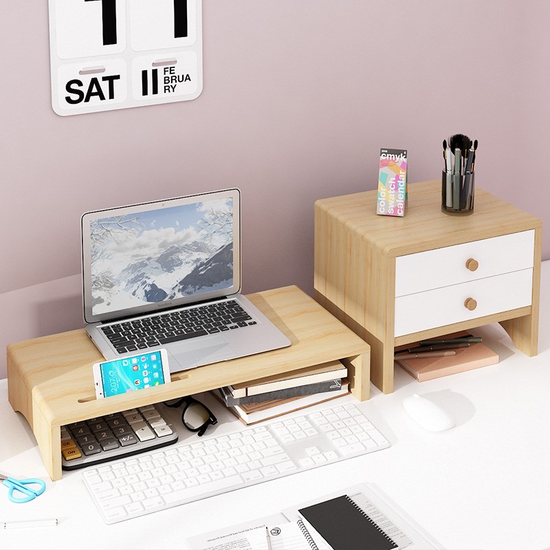 速发办公室幕式电脑桌面底座收纳垫高实高置物架抬木屏台增高架