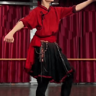 速发蒙古舞蹈演衣半蒙族出服新款 艺考服身裙双层大摆练习裙藏族裙
