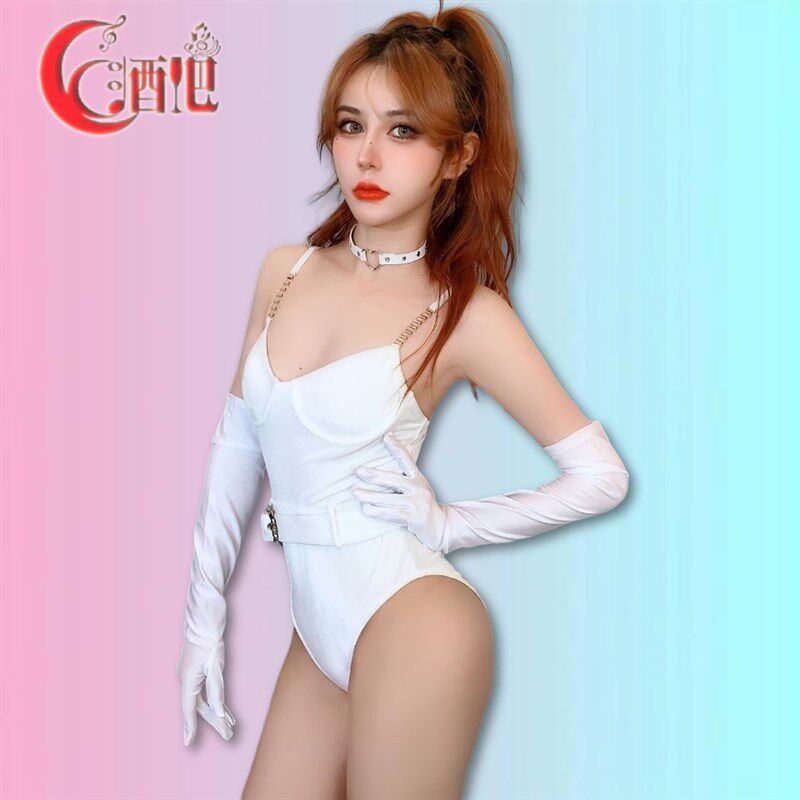 速发新款性感白色连体演出服酒吧歌手舞队嘉宾领舞点舞o气氛团