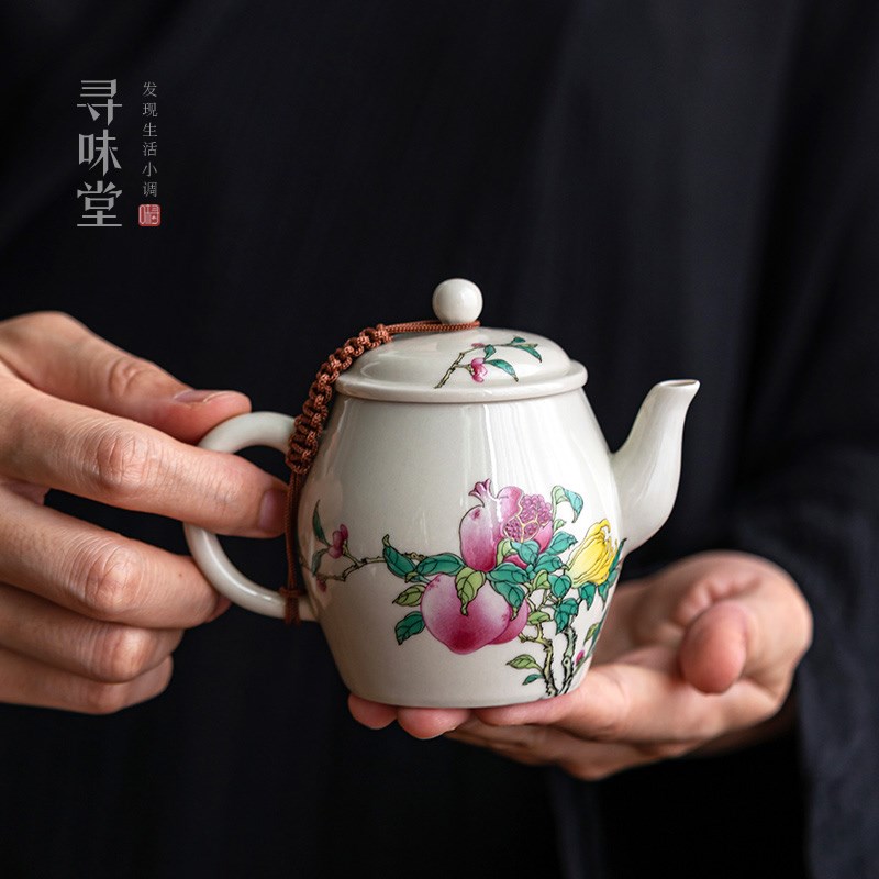 速发釉古草木灰仿彩茶壶国风粉小茶壶陶瓷家用中式功夫茶具泡茶