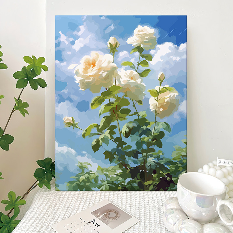 速发生如夏花治色玫手数字油画油彩画填充填癒手工瑰绘礼物装饰画