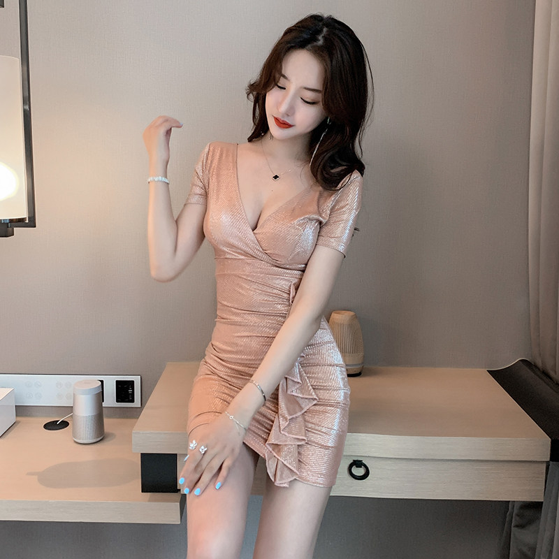 速发夜总会装工作服spa工衣夜场洗脚城沐足店技师店漏胸深V领连衣