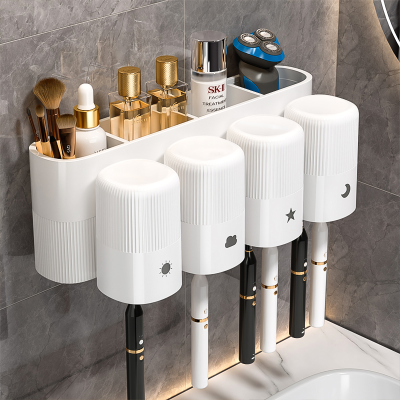 速发口帮手牙杯牙刷架子置物架免打孔化妆室漱佳杯壁挂式挂架轻奢