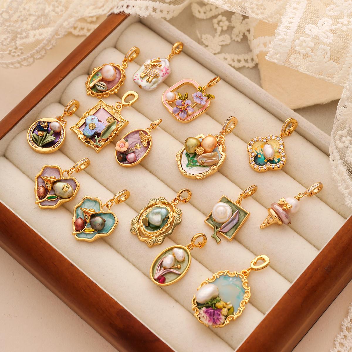 万能扣油画风吊坠项链配件