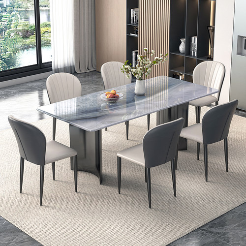 速发约晶形餐桌简微轻奢家用高端餐桌椅组合大理石长方石饭桌