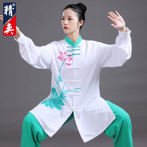 速发新款太术服荷花手绘太拳极练功服男中式八段锦武极表演服