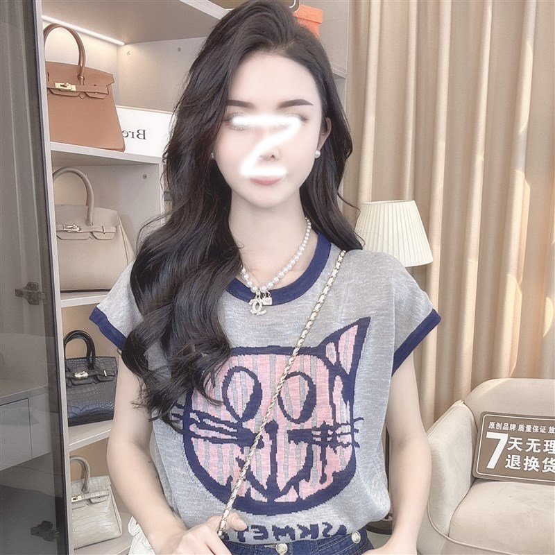 速发大码装遮衣上肚藏肉设计感小众减龄猫咪针织衫t恤