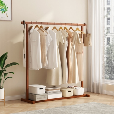 速发实木衣架落地卧室衣架置衣架木质晾衣服玄关进门立帽架衣式挂