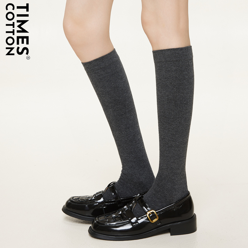 小腿袜子女夏季纯棉jk及膝半筒压力瘦腿袜春秋款长筒堆堆袜黑白色