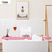 浴缸架清新粉色伸缩防滑竹制泡澡手机架欧式 多功能浴缸托盘置物架