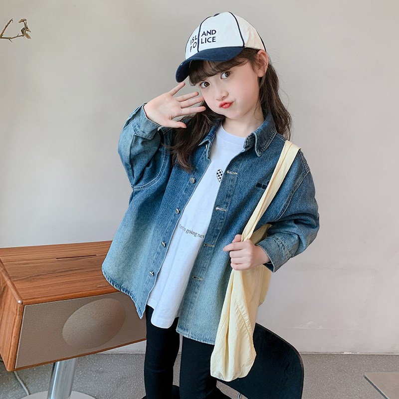 女童外套春秋款2024新款儿童洋气时髦中长款牛仔上衣秋装女孩衣服