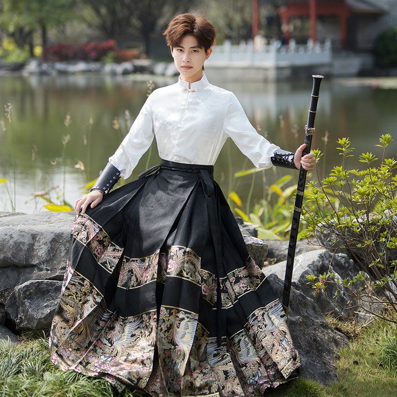 年轻人唐装国潮套装男款高端龙飞凤舞织金马面裙春夏款汉服中国风,男装,唐装,淘宝优惠券,粉丝福利购,淘宝优惠卷