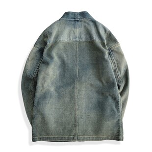 西里布蓝染牛仔刺子道袍夹克开衫外套咔叽复古水洗拔染做旧非rrl