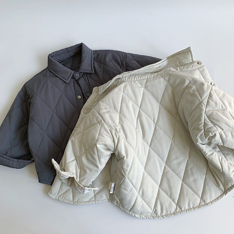 童装初冬儿童轻薄棉服2024新款秋冬菱格二棉男童女童夹棉衬衫外套