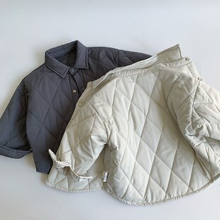 童装初冬儿童轻薄棉服2024新款秋冬菱格二棉男童女童夹棉衬衫外套
