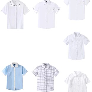 儿童短袖衬衫夏款男女童蓝色衬衣英伦春秋款中小学生格子上衣校服