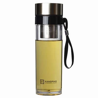 康平塑料杯男女耐热透明泡茶杯便携提绳加深钢滤网茶水分离随手杯