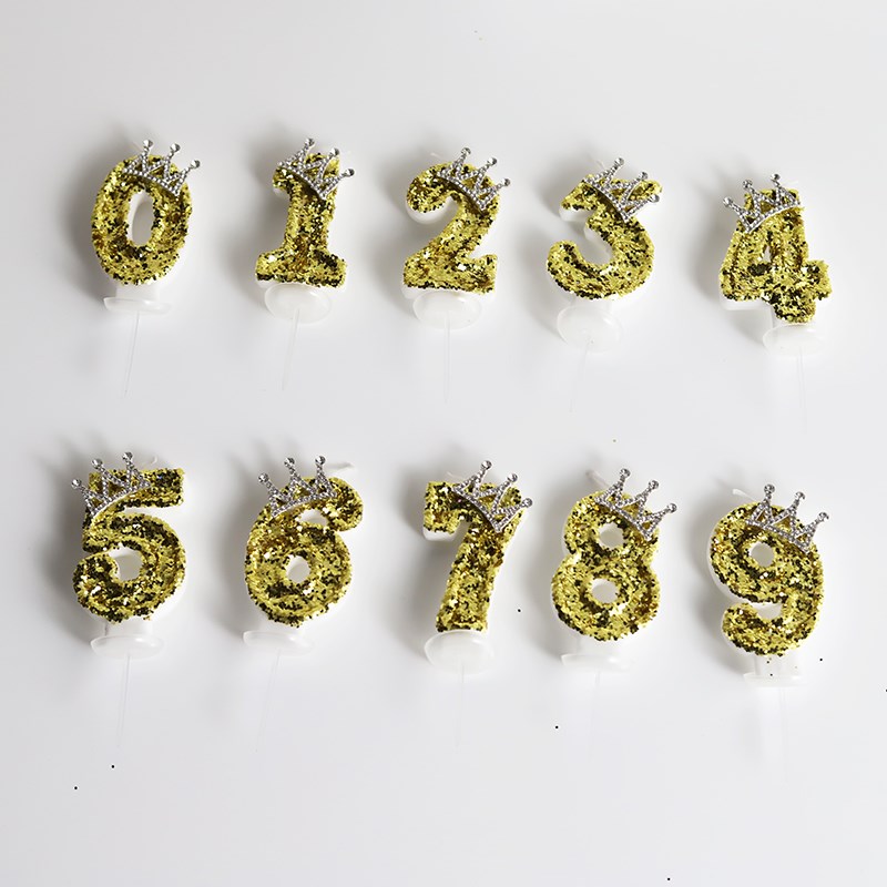 金色闪粉皇冠水钻数字蜡烛儿童成人创意蛋糕装饰1周岁生日布置