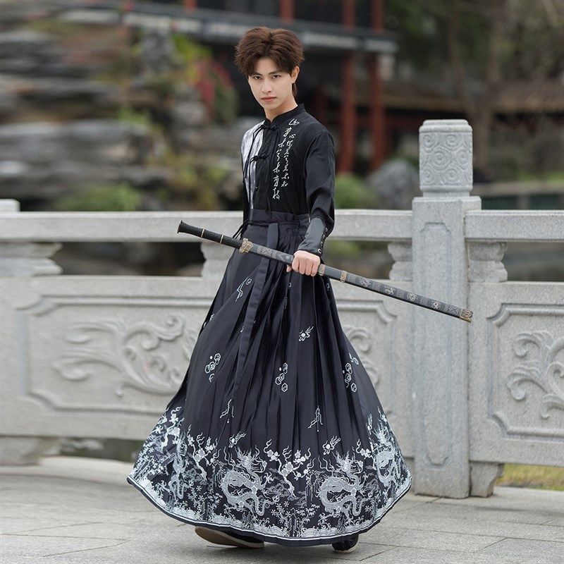 新中式衬衫男马面裙男生改良古装汉服古风武侠风套装春夏款中国风,男装,唐装,淘宝优惠券,粉丝福利购,淘宝优惠卷