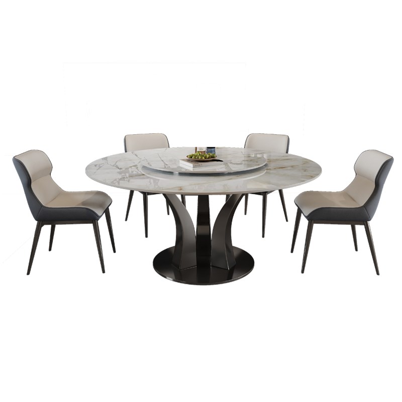 新款奢石岩板餐桌意式极简高端圆桌客厅家用小户型圆形吃饭桌子
