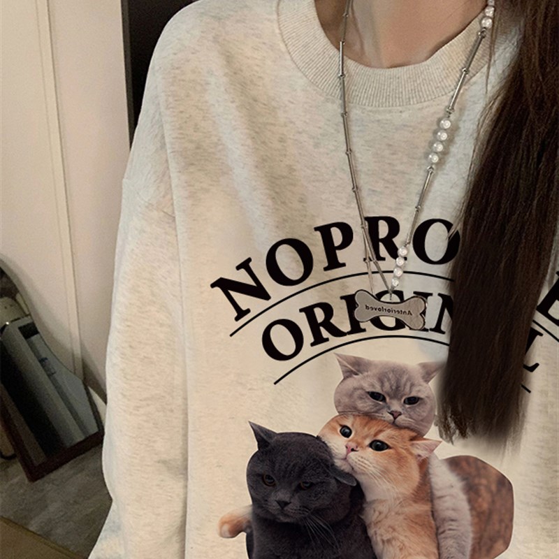 美式hiohop无帽卫衣女春秋款宽松bf慵懒风加绒加厚别致秋季上衣潮
