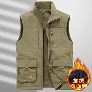 双面穿秋冬季中老年人马甲男加绒加厚摇粒绒保暖背心爸爸爷爷装